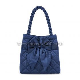 Naraya Blue Quilted Satin Satchel Bag with Bowknot